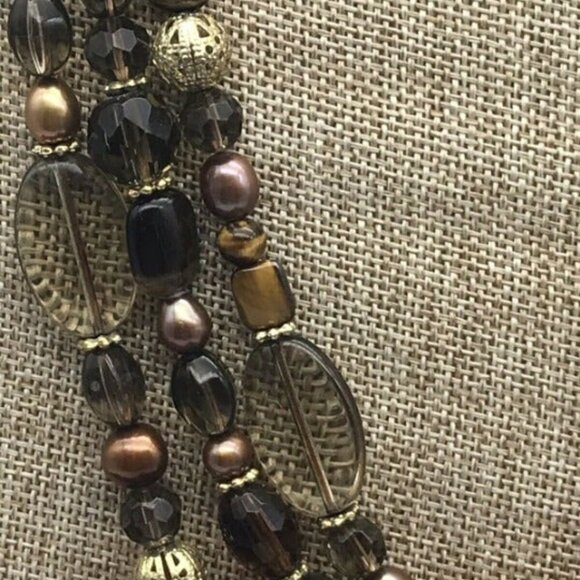 Brown Beaded Multi Strand Necklace 19" - Picture 3 of 10